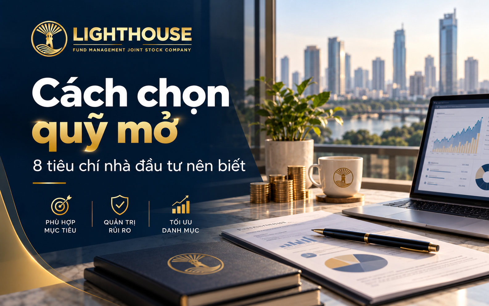 Tìm hiểu cách chọn quỹ mở qua 8 tiêu chí: mục tiêu, rủi ro, hiệu suất, danh mục, phí, thanh khoản và năng lực công ty quản lý quỹ.