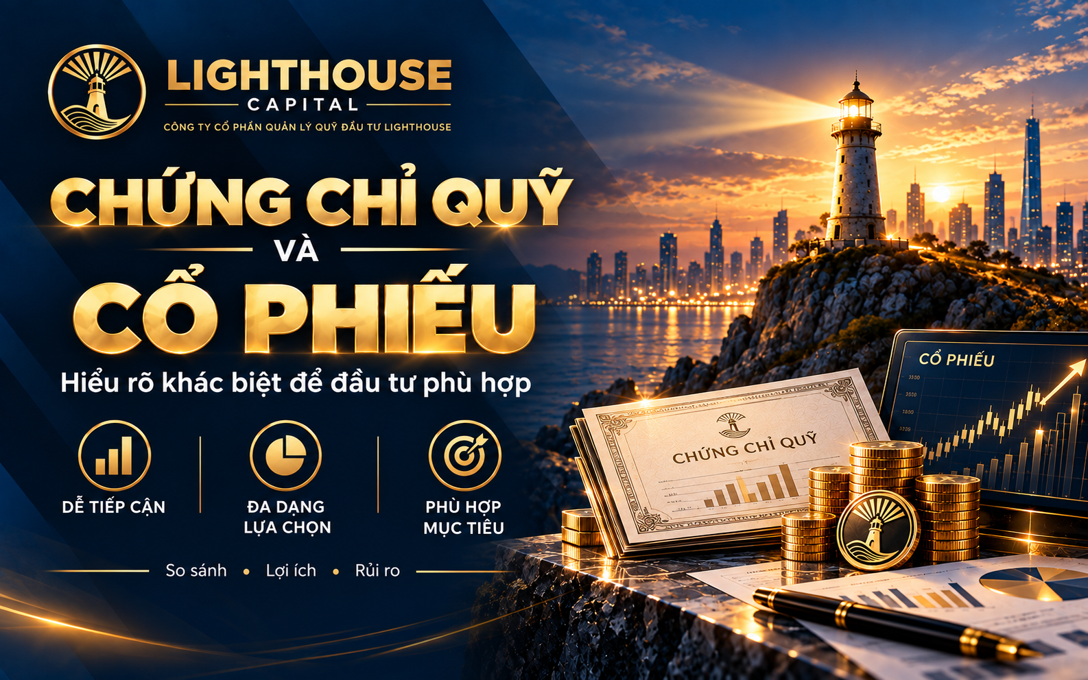 So sánh chứng chỉ quỹ và cổ phiếu, từ lợi nhuận, rủi ro, cách đầu tư đến đối tượng phù hợp, giúp bạn lựa chọn theo mục tiêu tài chính.